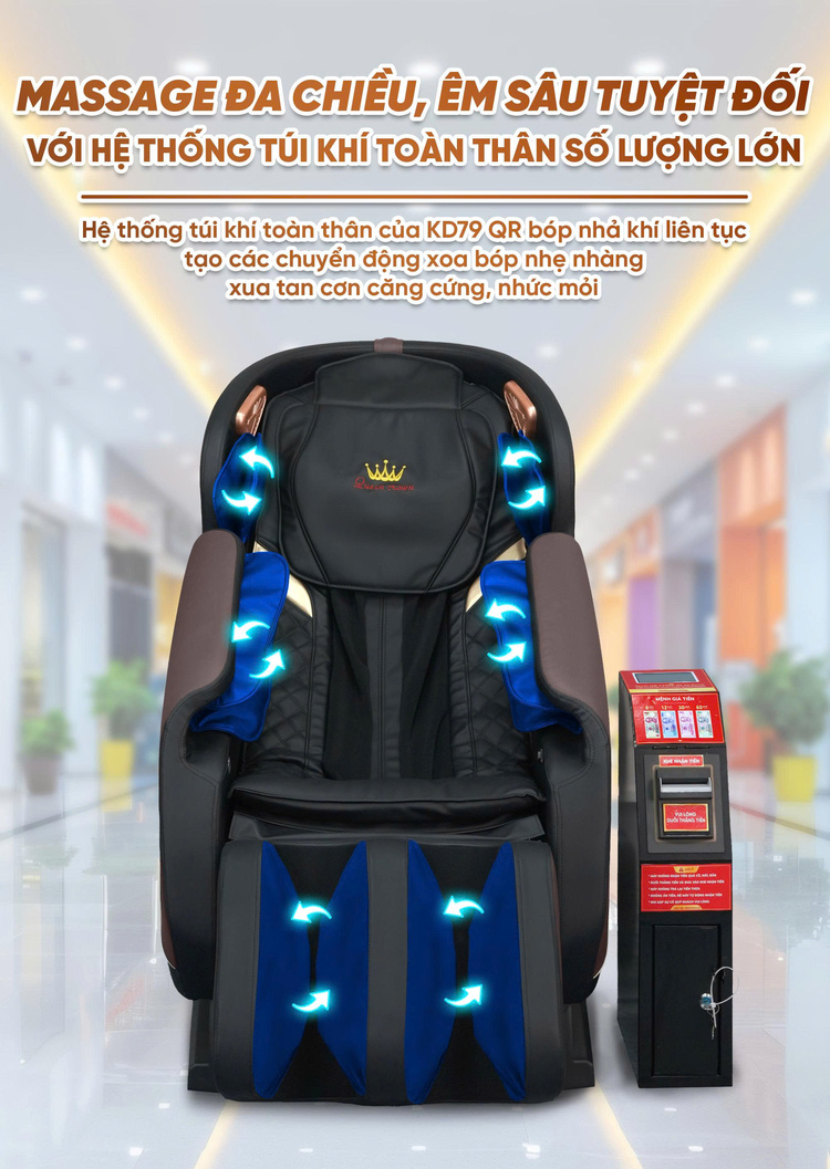 Ghế massage kinh doanh Queen Crown KD79 - Túi khí toàn thân