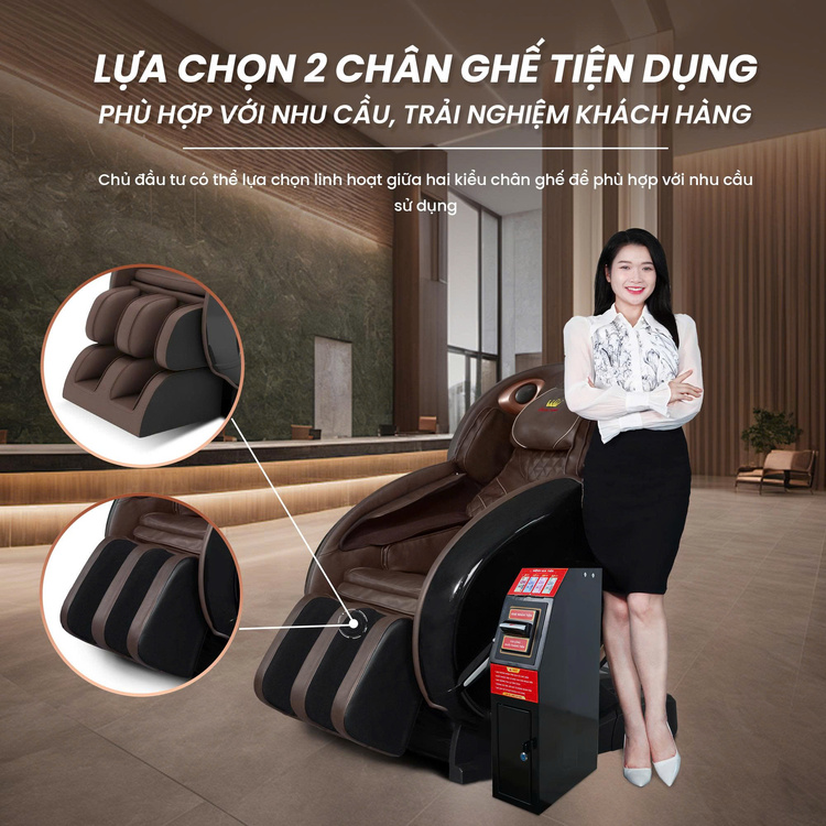 Ghế massage kinh doanh Queen Crown KD008 - Lựa chọn 2 chân ghế