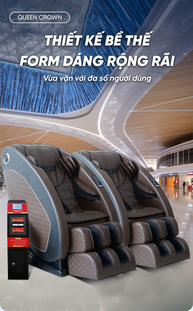 Ghế massage kinh doanh Queen Crown QC KD7 Plus có thiết kế rộng rãi