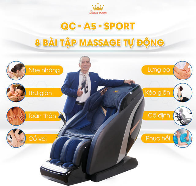 Ghế massage Queen Crown QC A5 Sport thiết lập 8 bài tập tự động